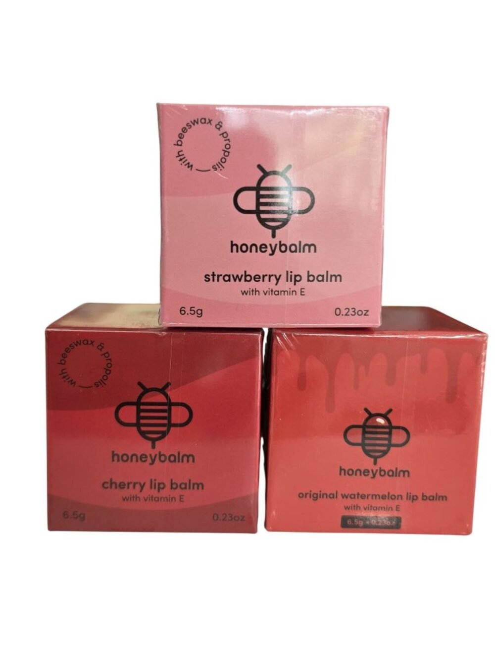 Honeybalm Assorted Lip Balm Set Strawberry Cherry Watermelon Beeswax Vitamin E